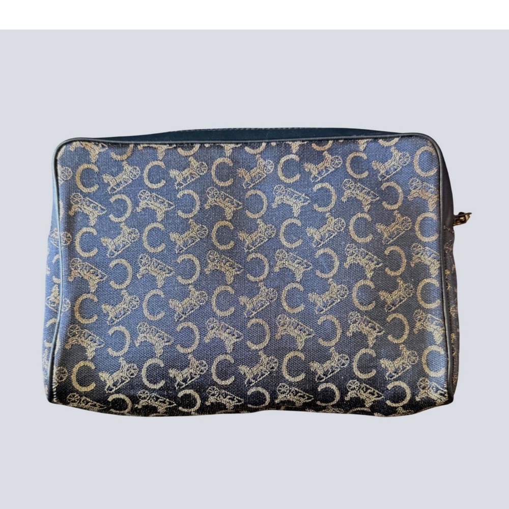 Celine Paris C Sulky Monogram Toiletry Clutch Pouch Navy Blue Jacquard Leather - Picture 2 of 12